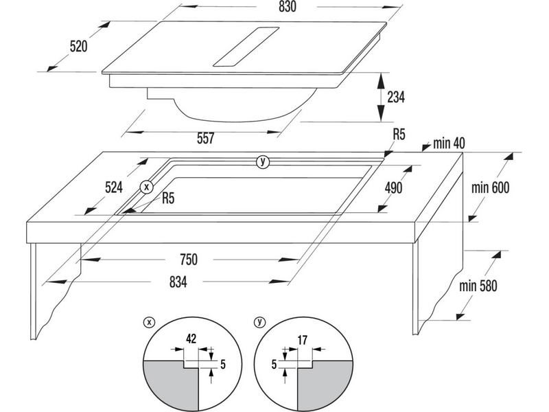 Hisense HEH8443BSCWF1 Beépíthető főzőlap elszívóval