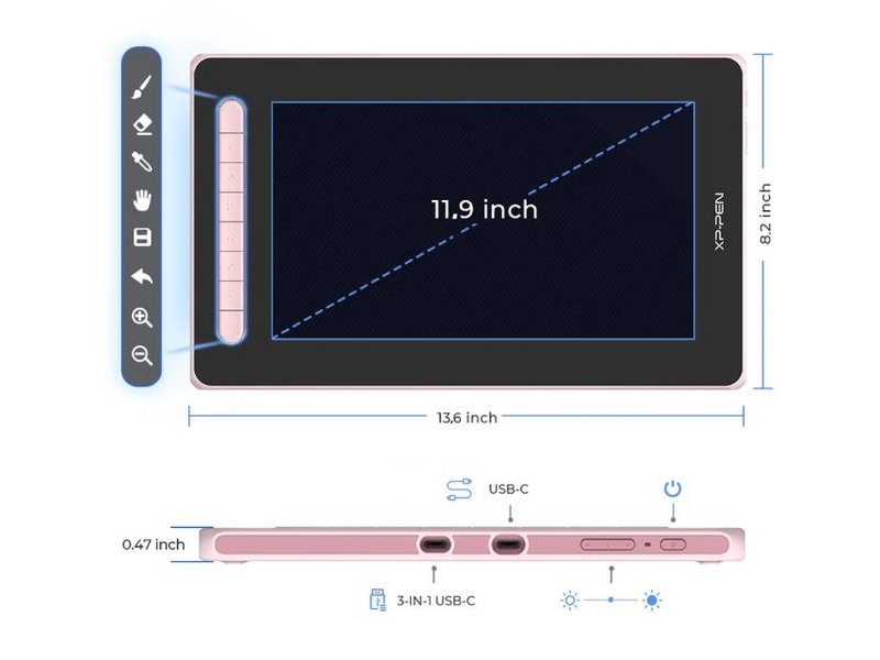 XP-Pen Artist 12 (2nd Gen) Grafikus kijelző, pink