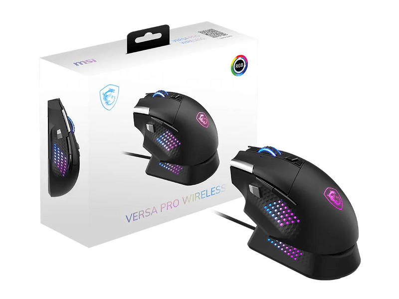 MSI Versa Pro Wireless + Mouse Dock Pro Gamer egér, fekete