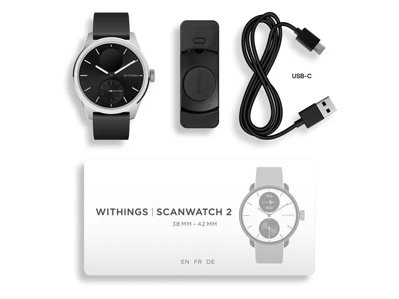 Withings ScanWatch 2 Okosóra, 42 mm, rozsdamentes acél tok, fekete