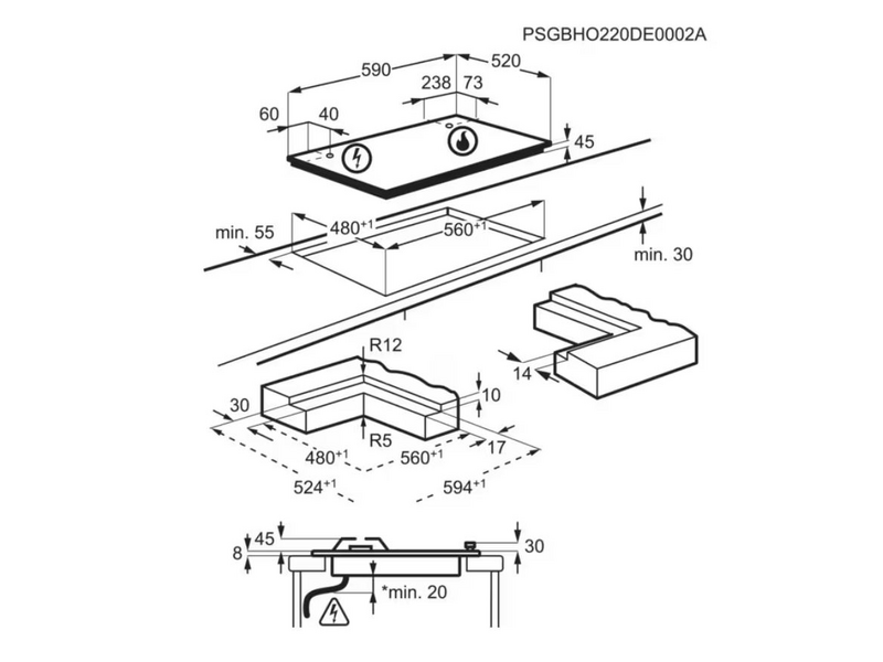 AEG HKB64453NB Beépíthető gáz főzőlap