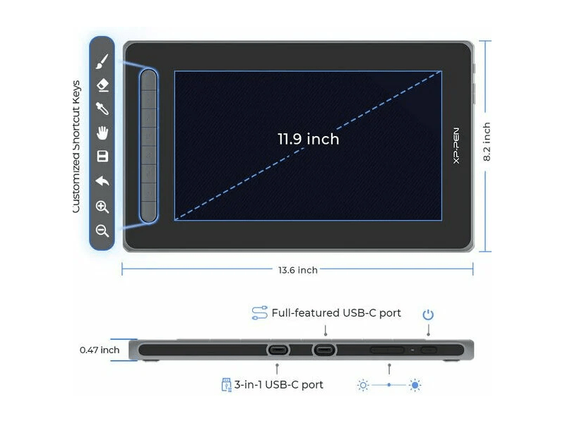 XP-Pen Artist 12 (2nd Gen) Grafikus kijelző, fekete