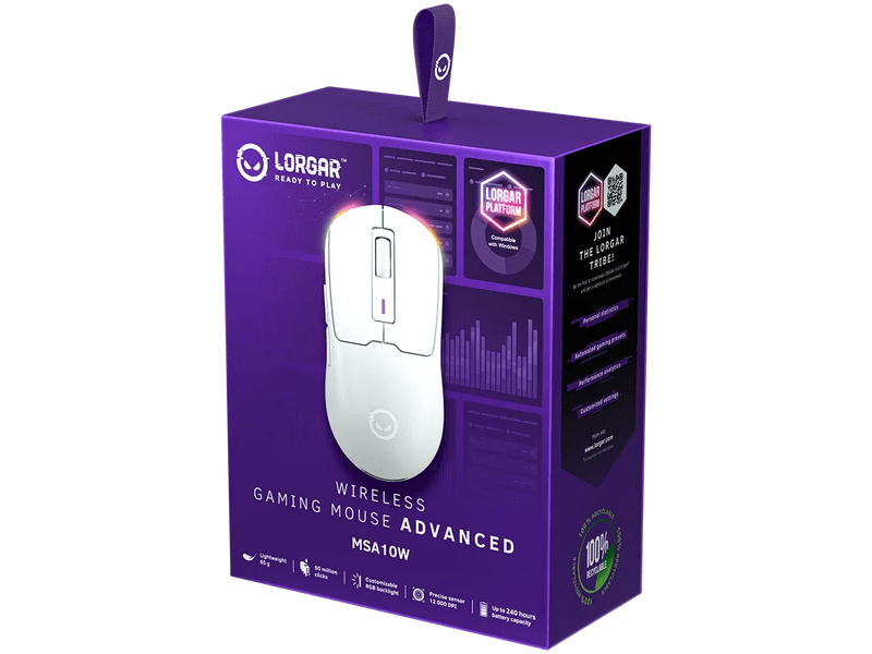 Lorgar MSA10W Vezeték nélküli gamer egér, fehér (LRG-MSA10W-WH)