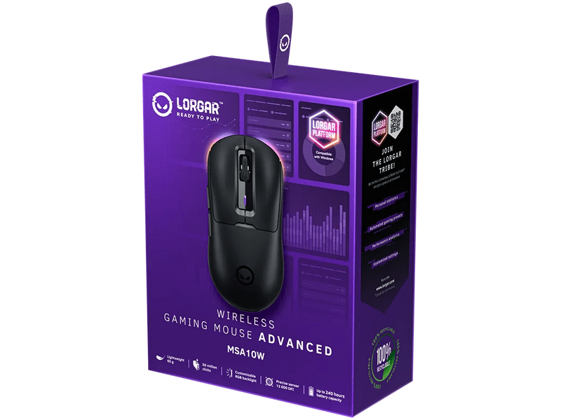Lorgar MSA10W Vezeték nélküli gamer egér, fekete (LRG-MSA10W-BK)