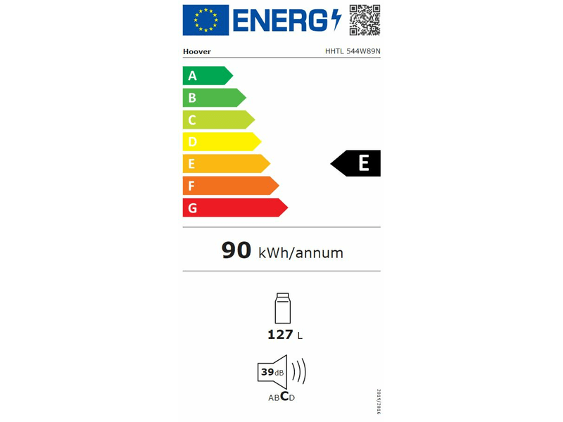 Egyajtós hűtőszekrény, E, fehér,127l