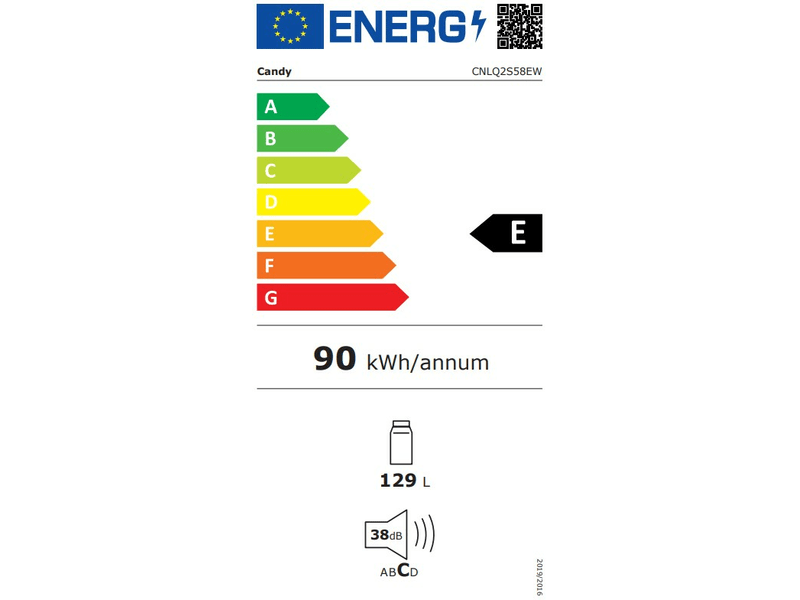 Egyajtós hűtő, E, 127l, fehér, LED