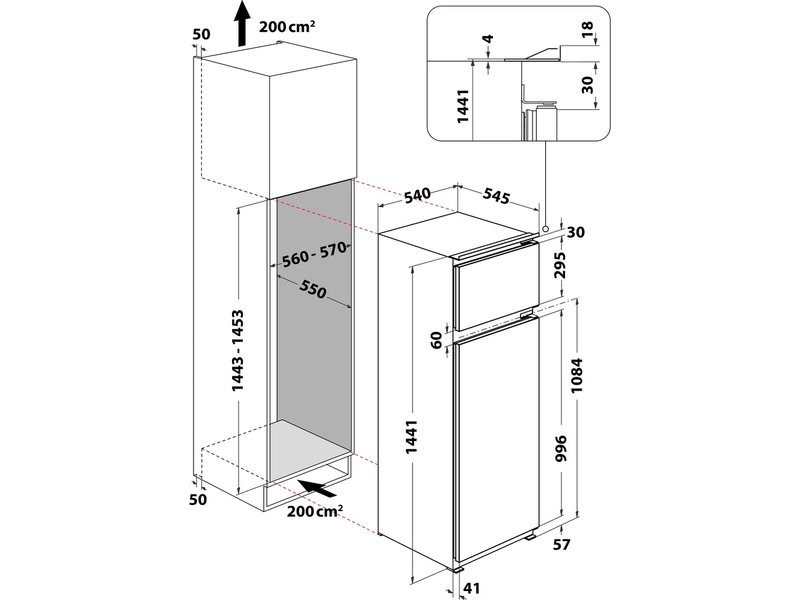 Beépíthető Alulfagy hűtőszekrény,178/40l