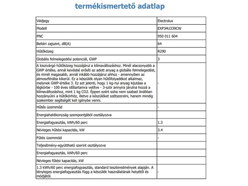 Electrolux EXP34U339CW Comfort 600 mobil klíma