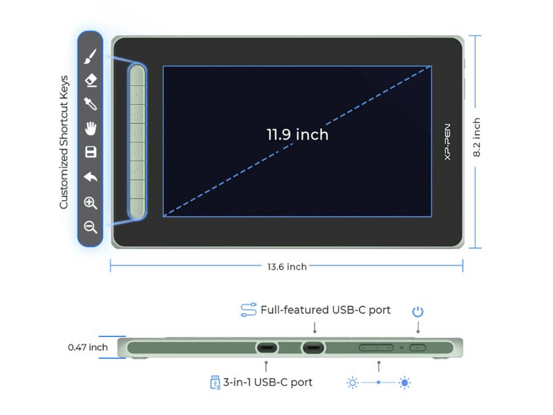 XP-Pen Artist 12 (2nd Gen) Grafikus kijelző, zöld