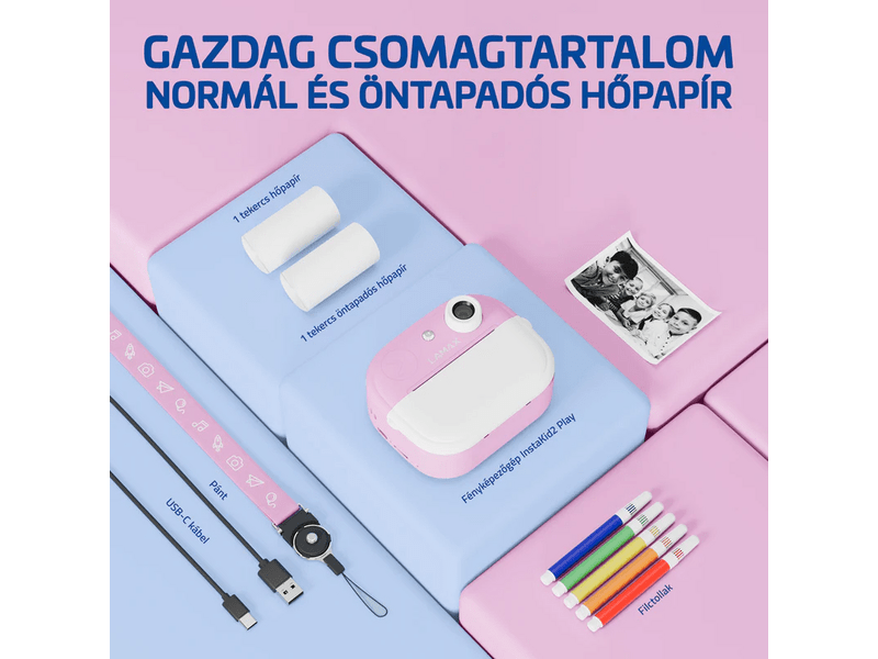 LAMAX InstaKid2 Play Gyerekkamera, rózsaszín