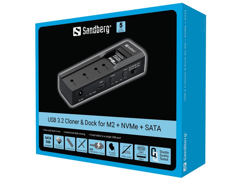 Sandberg 136-49 USB 3.2 Dokkoló, M2+NVMe+SATA