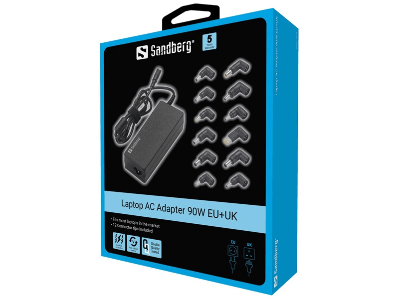 Sandberg 135-78 Univerzális Laptop AC Adapter, 90W, EU+UK