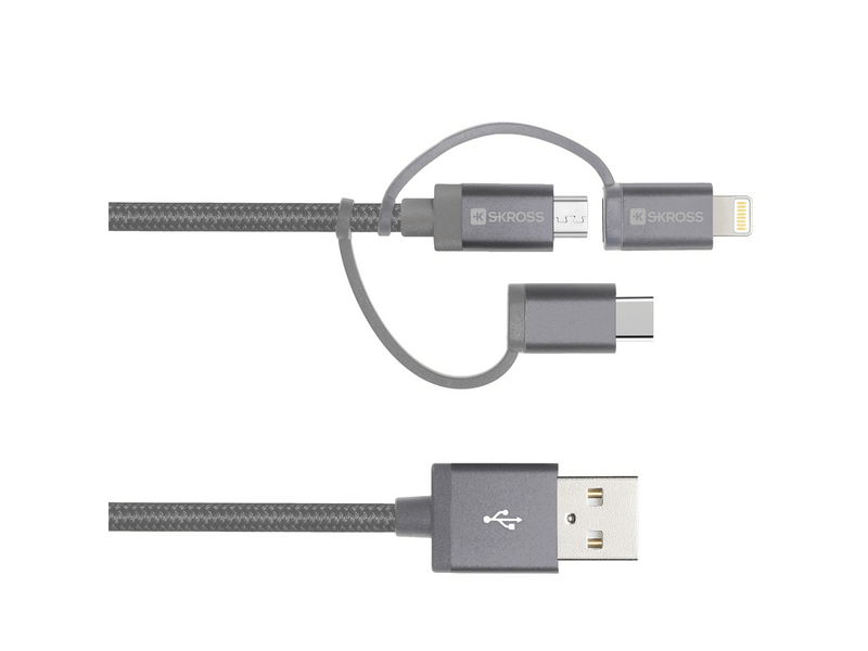 Skross Steel Line 3in1 (Micro/Type-C/Lightning) USB kábel, 1 m