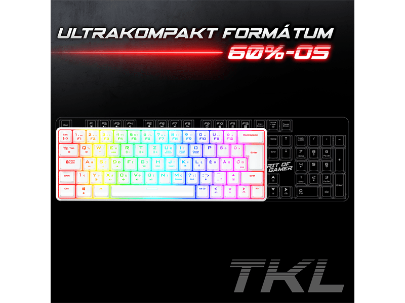 Spirit of Gamer Billentyűzet Mechanikus - XPERT K200 White  (TKL, SOG red, RGB LED,USB, anti-ghosting, fehér, magyar)