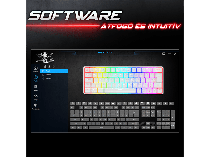 Spirit of Gamer Billentyűzet Mechanikus - XPERT K200 White  (TKL, SOG red, RGB LED,USB, anti-ghosting, fehér, magyar)