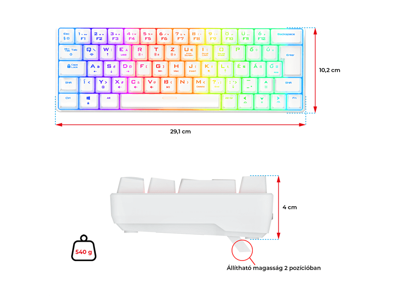 Spirit of Gamer Billentyűzet Mechanikus - XPERT K200 White  (TKL, SOG red, RGB LED,USB, anti-ghosting, fehér, magyar)