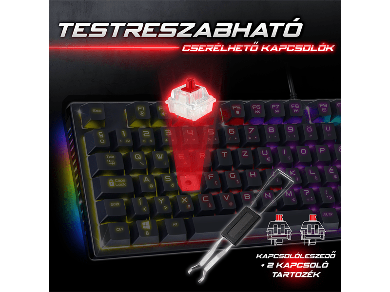 Spirit Of Gamer Xpert K250 Mechanikus billentyűzet, red switch, magyar (CLA-XK250BK)