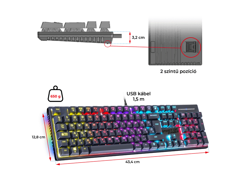 Spirit Of Gamer Xpert K250 Mechanikus billentyűzet, red switch, magyar (CLA-XK250BK)