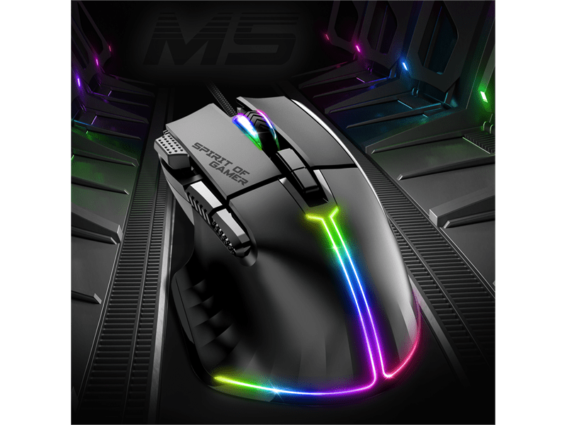 Spirit Of Gamer Pro-M5 RGB Gamer egér, fekete