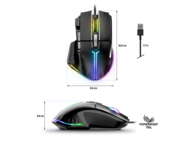 Spirit Of Gamer Pro-M5 RGB Gamer egér, fekete