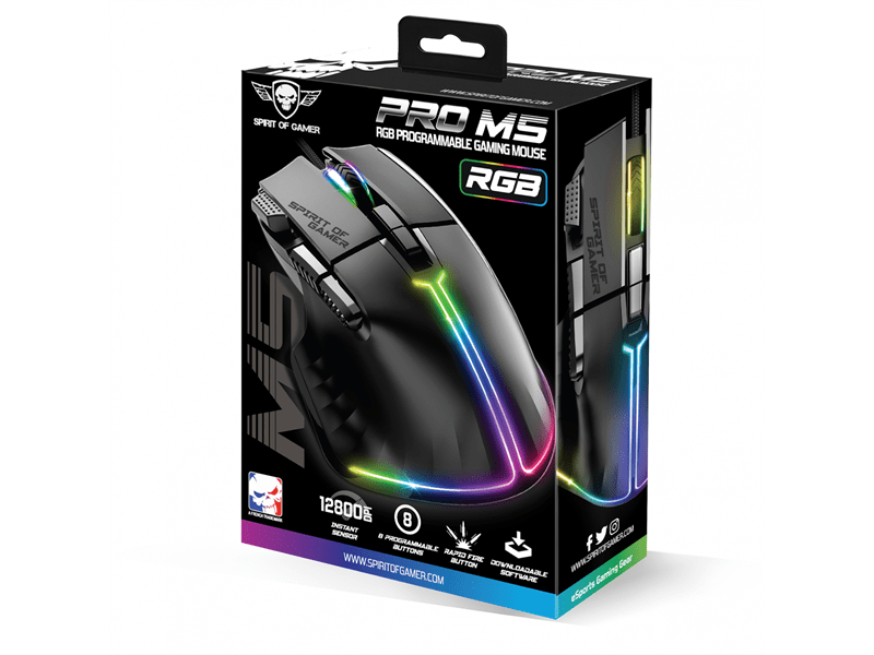Spirit Of Gamer Pro-M5 RGB Gamer egér, fekete