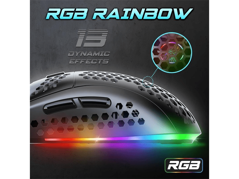 Spirit of Gamer Egér - S-PM4 RGB (Optikai, 12800DPI, 6 gomb, harisnyázott kábel, fekete)