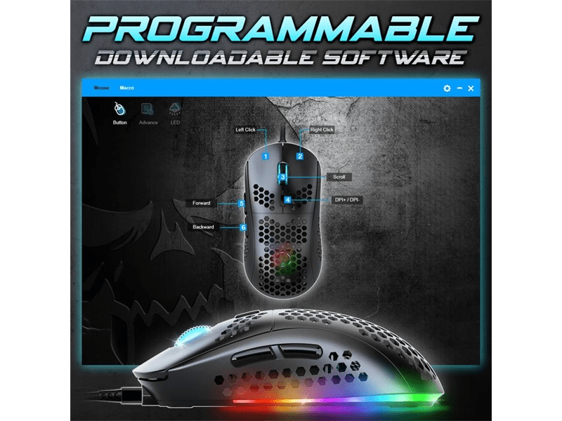 Spirit of Gamer Egér - S-PM4 RGB (Optikai, 12800DPI, 6 gomb, harisnyázott kábel, fekete)