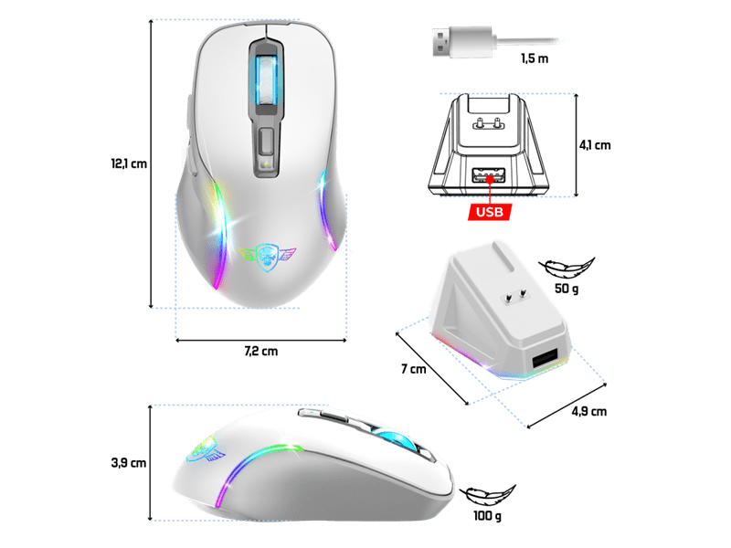 Spirit of Gamer Elite-M50 bežićni miš, bijeli (S-EM50WT)