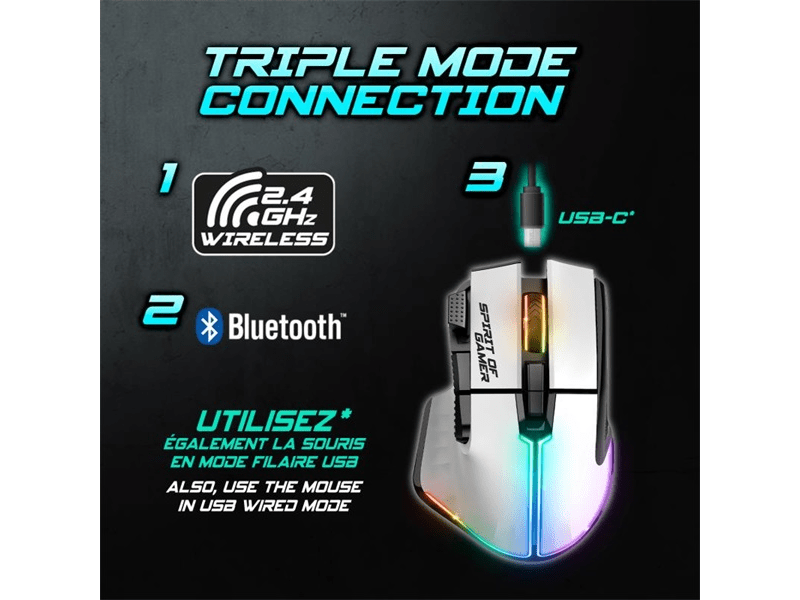 Spirit of Gamer Egér vezeték nélküli - PRO-M5 Arctic Wireless (Optikai, 8000DPI, 8 gomb, fehér)