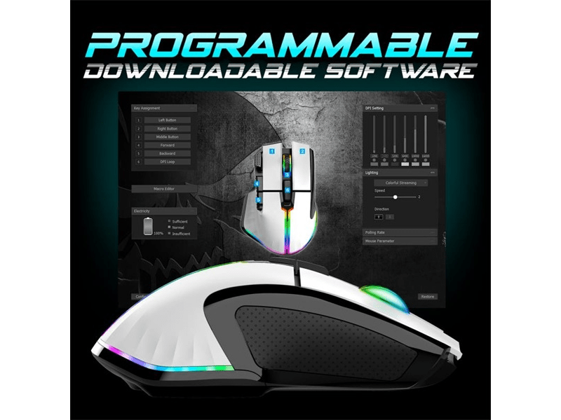 Spirit of Gamer Egér vezeték nélküli - PRO-M5 Arctic Wireless (Optikai, 8000DPI, 8 gomb, fehér)