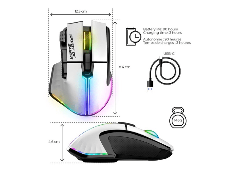 Spirit of Gamer Egér vezeték nélküli - PRO-M5 Arctic Wireless (Optikai, 8000DPI, 8 gomb, fehér)