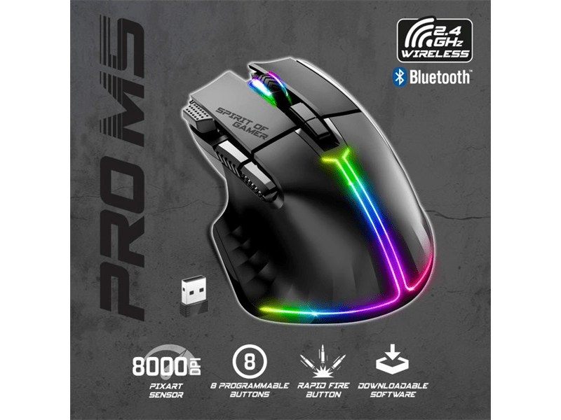 Spirit of Gamer Pro-M5 Vezeték nélküli gamer egér, fekete (S-PM5RFBK)