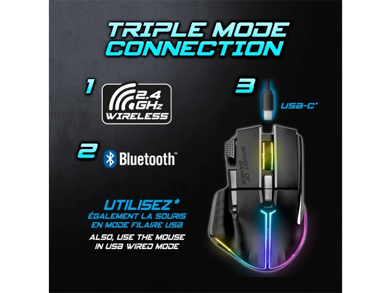 Spirit of Gamer Pro-M5 Vezeték nélküli gamer egér, fekete (S-PM5RFBK)