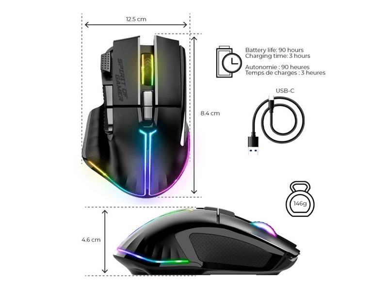 Spirit of Gamer Pro-M5 Vezeték nélküli gamer egér, fekete (S-PM5RFBK)