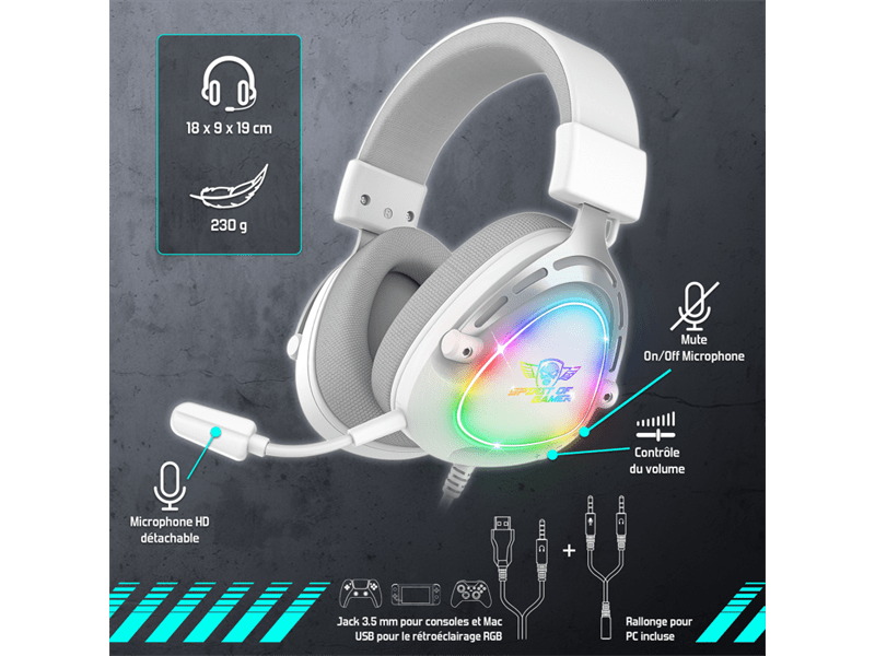 Spirit of Gamer ELITE H40 Headset, fehér (MIC-EH40WT)