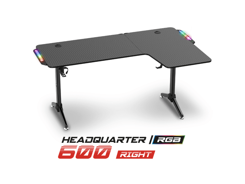 Spirit of Gamer Gamer Asztal - Headquarter 600 R (MDF lap, fém lábak, fekete, RGB LED háttérvilágítás, 140 x 60 x 75cm)