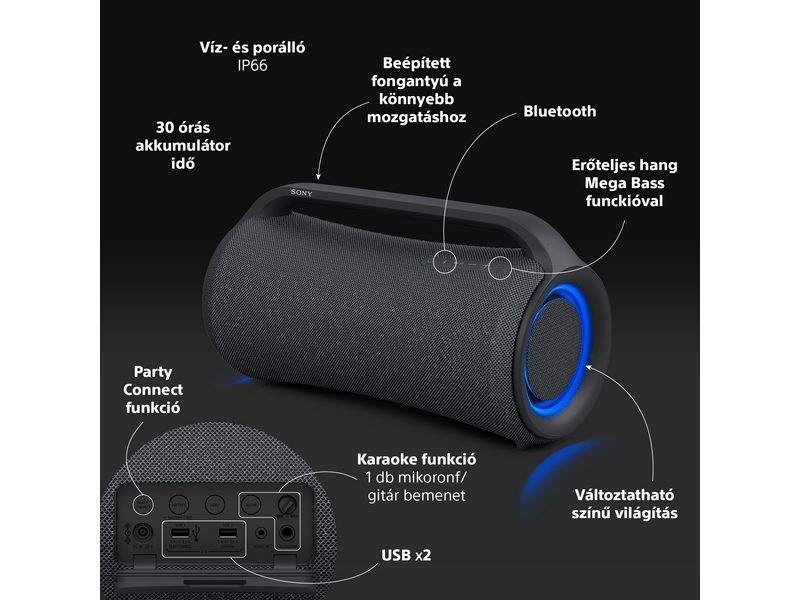 Sony SRS-XG500 Hordozható vezeték nélküli hangsugárzó (SRSXG500B.EU8)
