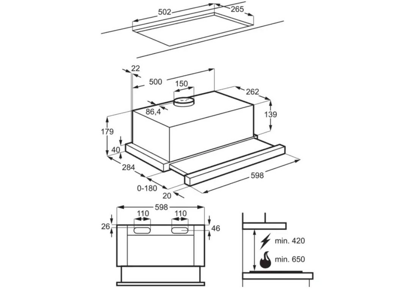 Zanussi ZFP316S Beépíthető kihúzható páraelszívó