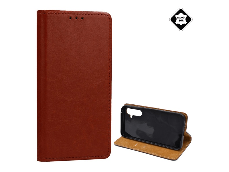 Gigapack Samsung Galaxy S24+ Valódi bőr flip tok, burgundy (GP-154018)