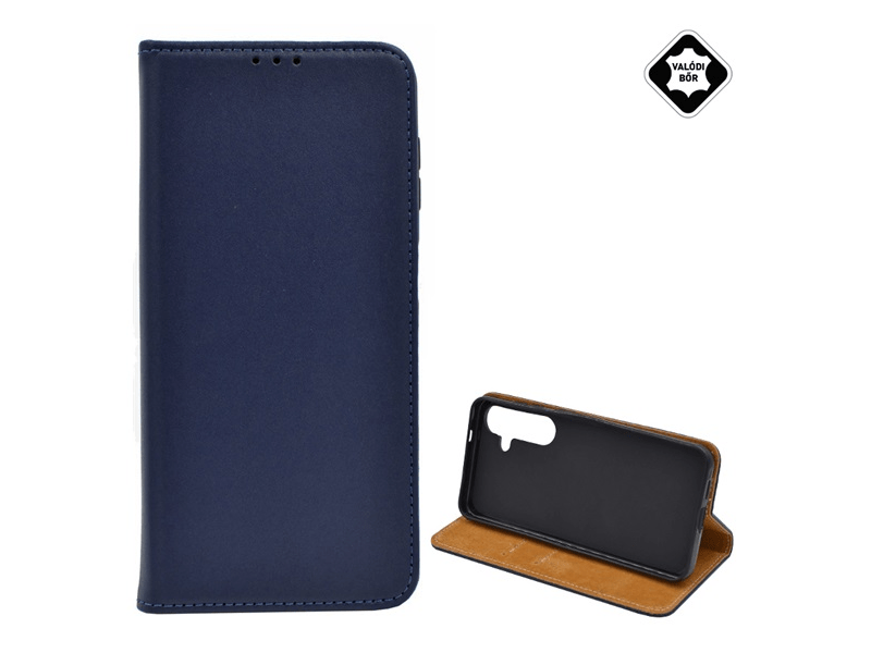 Gigapack Samsung Galaxy S24+ Valódi bőr flip tok, sötétkék (GP-152423)