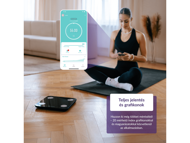 TrueLife FitScale W1 BT Okosmérleg, fekete (TLCSMFSW1NNBA)