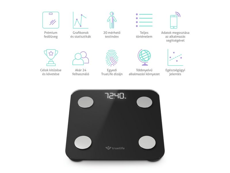 TrueLife FitScale W1 BT Okosmérleg, fekete (TLCSMFSW1NNBA)