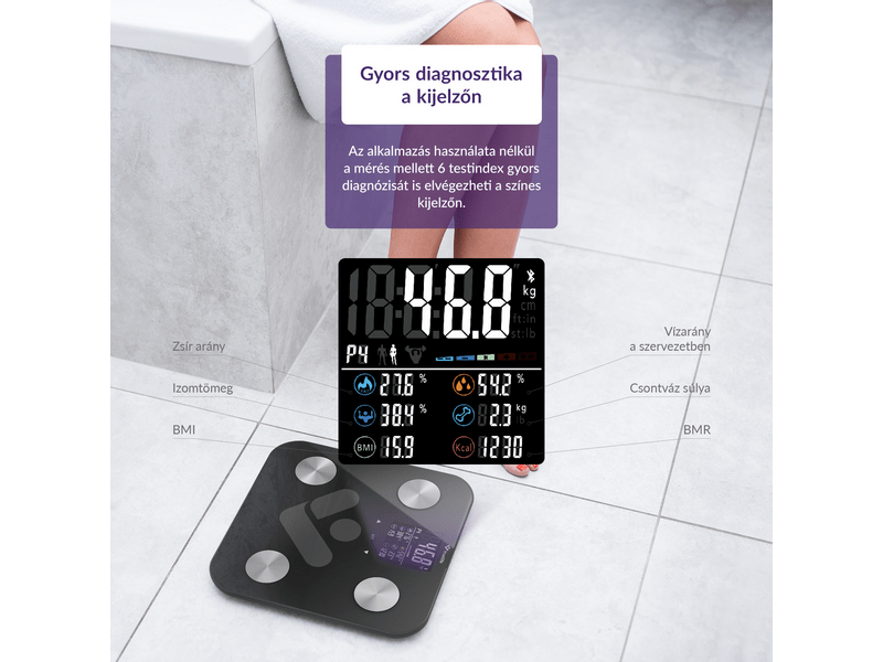 TrueLife FitScale W6 BT Személymérleg, fekete (CSMFSW6BTBA)