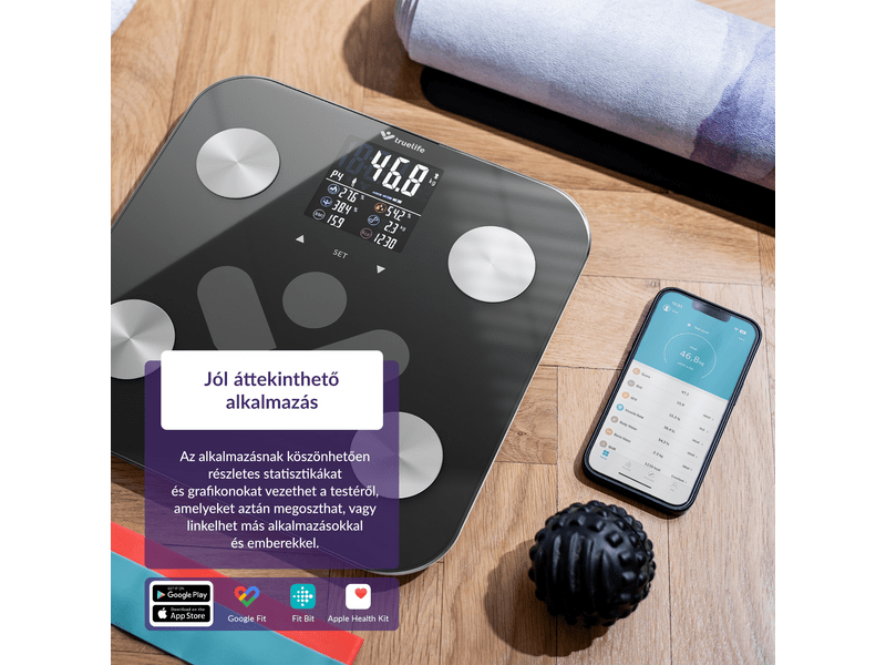 TrueLife FitScale W6 BT Személymérleg, fekete (CSMFSW6BTBA)