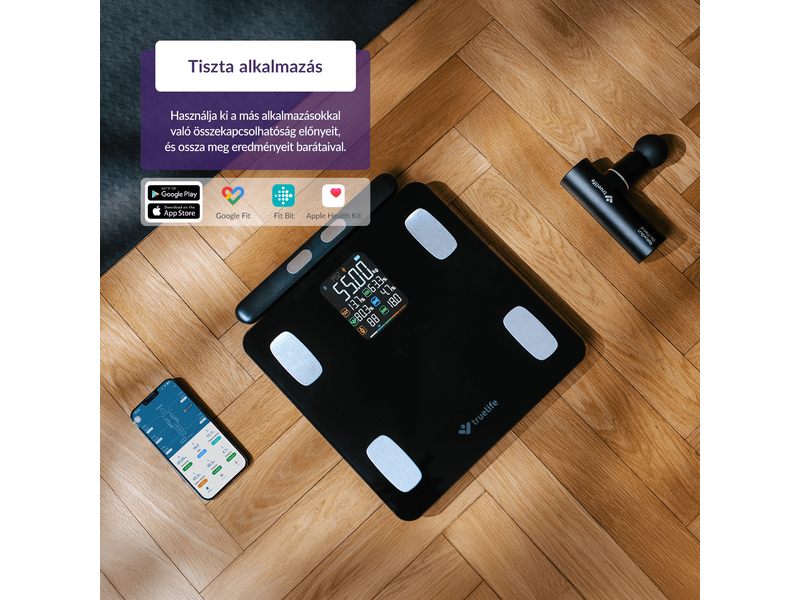 TrueLife FitScale W8 BT Okosmérleg, fekete (TLCSMFSW8NNBA)