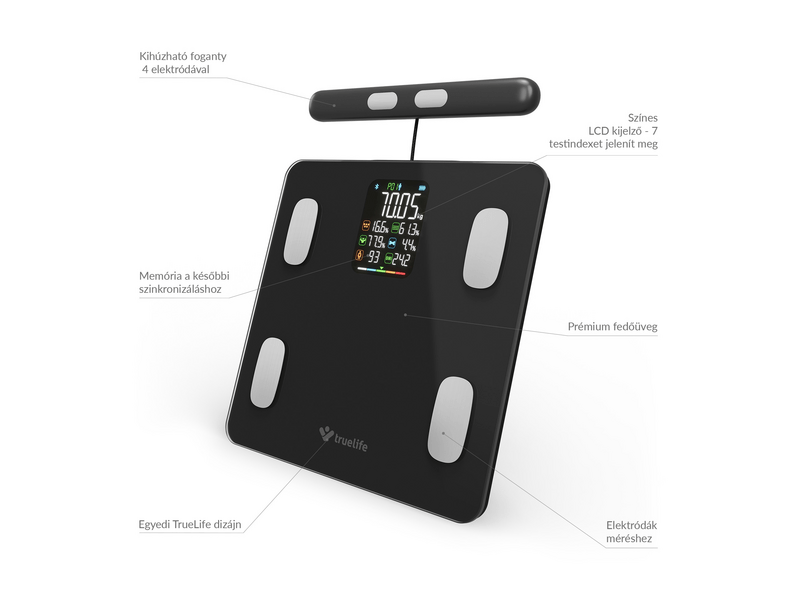 TrueLife FitScale W8 BT Okosmérleg, fekete (TLCSMFSW8NNBA)