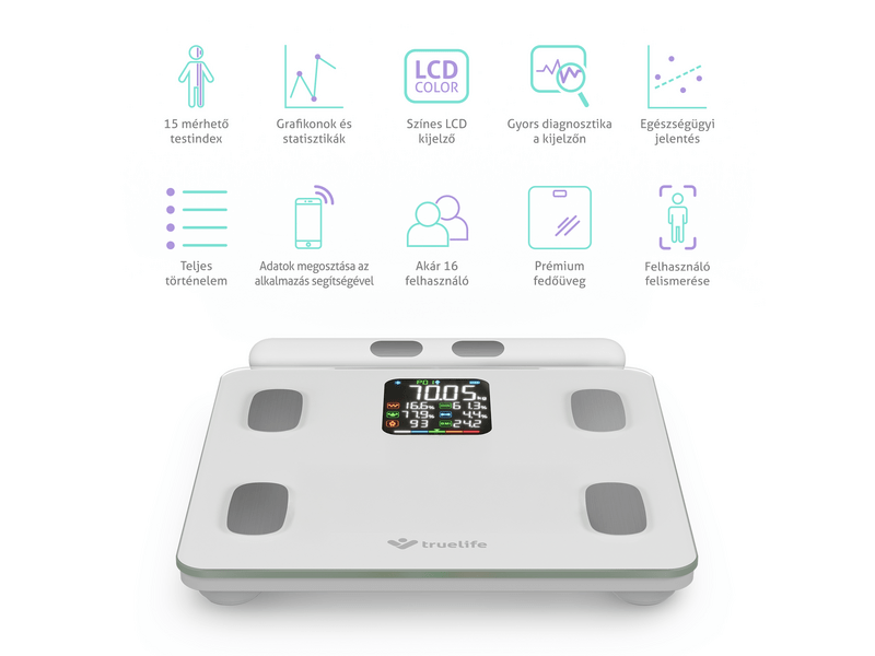 TrueLife FitScale W8 BT Okosmérleg, fehér (TLCSMFSW8NNWA)