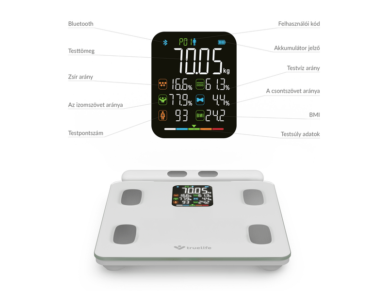 TrueLife FitScale W8 BT Okosmérleg, fehér (TLCSMFSW8NNWA)