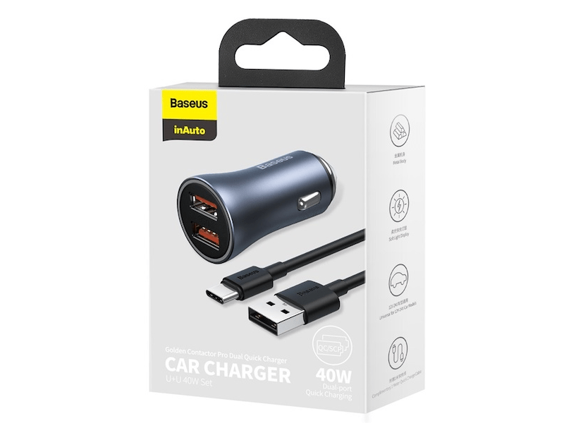 Baseus Golden TZCCJD-A0G QC 40W Autós töltő kábellel