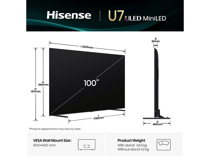 Hisense 100U7Q 100" 4K UHD Smart mini-LED televizor